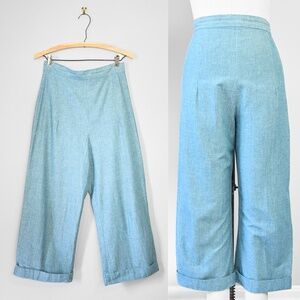 Handmade in USA wide leg chambray retro high waist pants by Revelle Collection